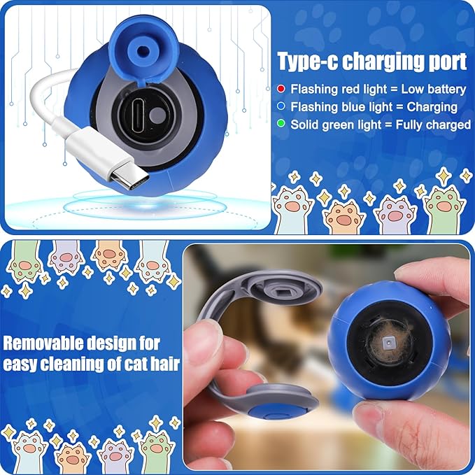 AIERSA Interactive Cat Toys for Indoor Adult Cats, Automatic Self-Play Cat Ball Toy for Kitten to Keep Them Busy, Electric Speed Tail Moving Cat Toy with 3 Tails and 4 Springs (Blue)-PurrikoPets