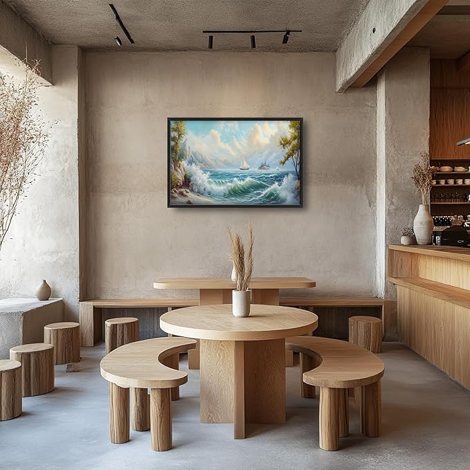 Framed Large Sailboat Wall Art for Living Room, Oversized Sea Coastal Wall Decor Beach Nautical Canvas Painting Seascape Pictures Home Decoration for Living Room Bedroom Office 36"x24"-PurrikoPets