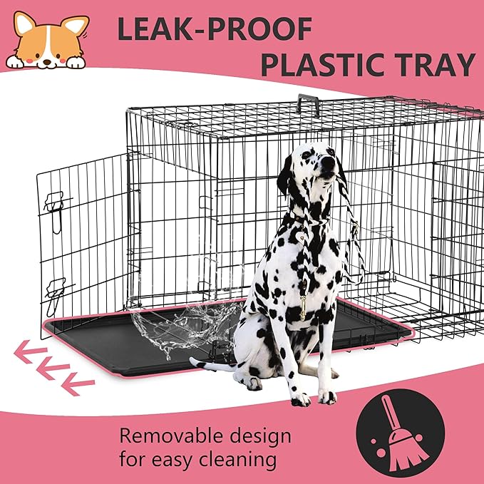 FDW Extra Large Dog Crate Dog Kennel Cage with Double Door,48 inch Folding Metal Wire Dog Cage with Removable Tray&Divider Panel,Pet Crate for Large Dogs,Black-PurrikoPets