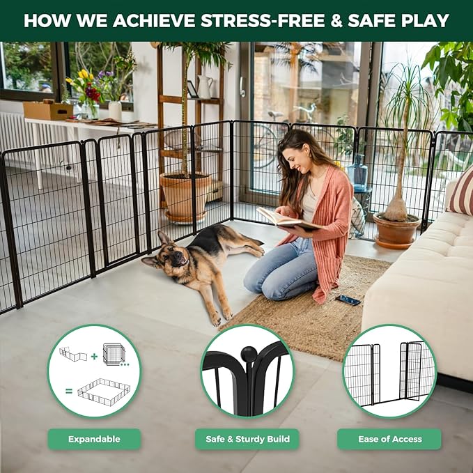 FXW Homeplus Unleashed Indoor Dog Playpen - Stress-Free and Safe Play, Heavy Duty 45 Inch 12 Wire Panels Dog Pen for Large Dogs, Black│Patented-PurrikoPets