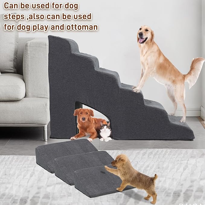 Dog Stairs & Steps Ramps for High Beds 30 inches High Tall, LitaiL 6 Step Pet Stairs Steps for Small Large Dogs, Non-Slip Dog Ramps with 3 Pack Ramps for Staircase-PurrikoPets