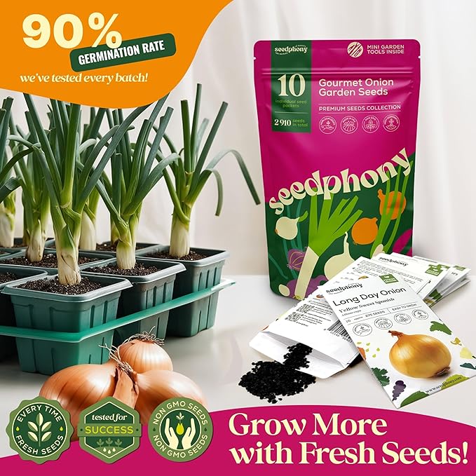 10 Gourmet Onion Seeds for Planting Variety Pack - 2,900+ Non-GMO Heirloom Vegetable Seeds for Growing Indoor & Outdoor: Red Burgundy, Leek, Walla Walla, Grano White & Yellow Sweet Spanish-PurrikoPets