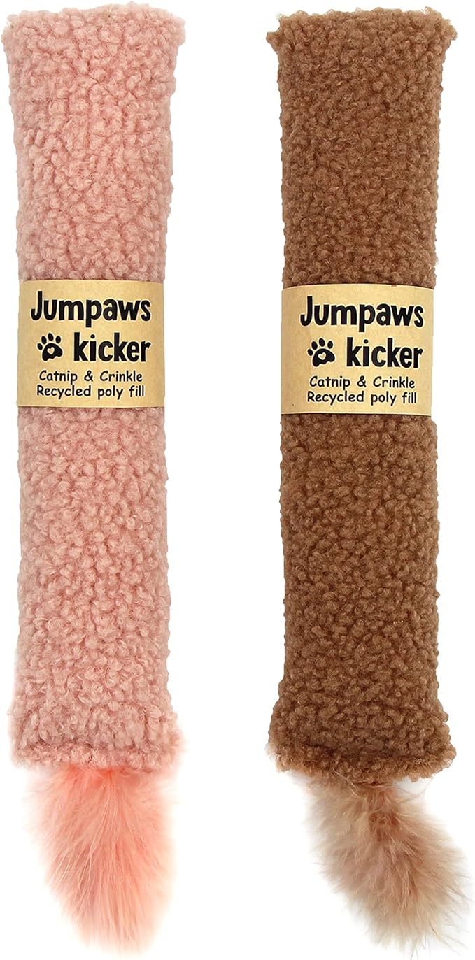 2 Pack Natural Interactive Catnip & Silvervine Cat Kicker with Tail, Bite Resistant Chew Toy, Crinkle Kicker, Accessories for Indoor Cat, Sherpa Material-PurrikoPets