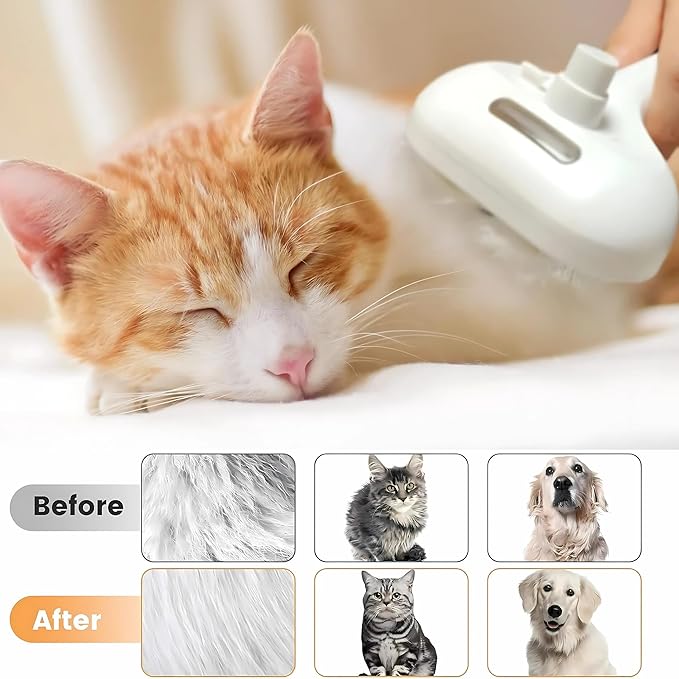 4 in 1 Cat Steam Brush: steam brush for cats, Grooming, Shedding, Mist Spray, Hair Removal Comb & Massager, USB Rechargeable Self Cleaning cat steam brushes for indoor cats - Pink-PurrikoPets