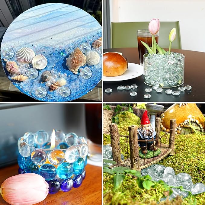2LB Clear Flat Glass Marbles for Vases, Gemstone Beads Vase Filler Decorative Glass Pebbles for Fish Tank, DIY Crafts, Aquarium Decor Rocks-PurrikoPets