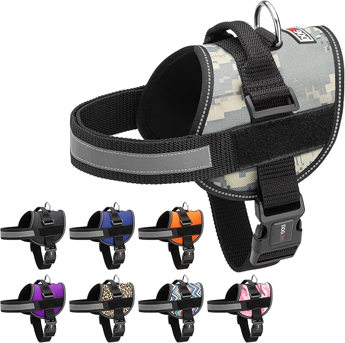 Dogline Dog Harness, Reflective No-Pull Adjustable Vest with Handle for Walking, Training, Breathable, No - Choke Harness for Small, Medium or Large Dogs Room for Patches Girth 27 to 34 in Urban Camo-PurrikoPets