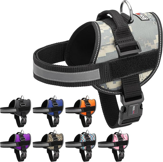 Dogline Dog Harness, Reflective No-Pull Adjustable Vest with Handle for Walking, Training, Breathable, No - Choke Harness for Small, Medium or Large Dogs Room for Patches Girth 27 to 34 in Urban Camo-PurrikoPets
