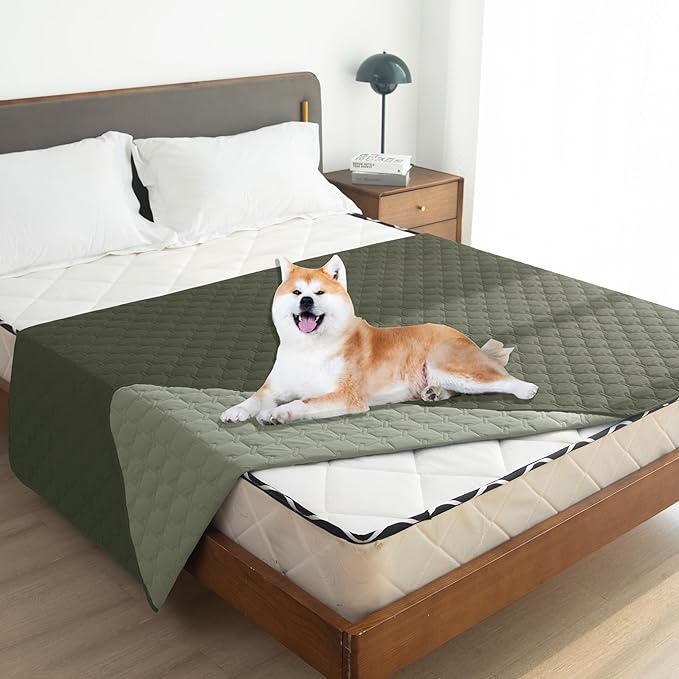 gogobunny 100% Double Sided Waterproof Dog Blanket Soft Pet Bed Cover Reversible Protect Furniture Couch Sofa Car for Puppy Large Dog Cat (Dark Olive/Light Olive, 82x120 Inch (Pack of 1))-PurrikoPets