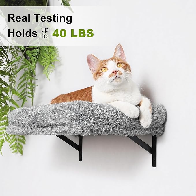FUKUMARU Cat Wall Shelves, Stable & Safe 4 in 1 Cat Furniture Set, Wooden Climbing Wall with Scratching Post for 16 Inch Drywall - Light Gray-PurrikoPets