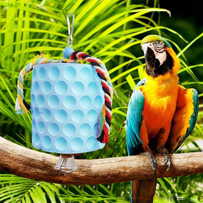 Extra Large Bird Chewing Toy, Parrot Beak Grinding Calcium Stone with Bells, Bird Cage Accessories, Cage Toys for Cockatiel Parakeet Parrot Budgies Rat Hamster Chinchilla Rabbit Bunny African Grey-PurrikoPets