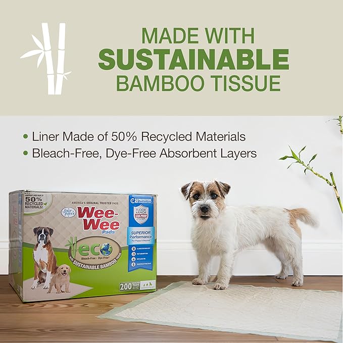 Four Paws Wee-Wee Superior Performance Bamboo Pee Pads for Dogs, Earth Friendly Dog & Puppy Potty Training Pads, Crate Liners, Housebreaking Supplies, 22" x 23" (14 Count)-PurrikoPets