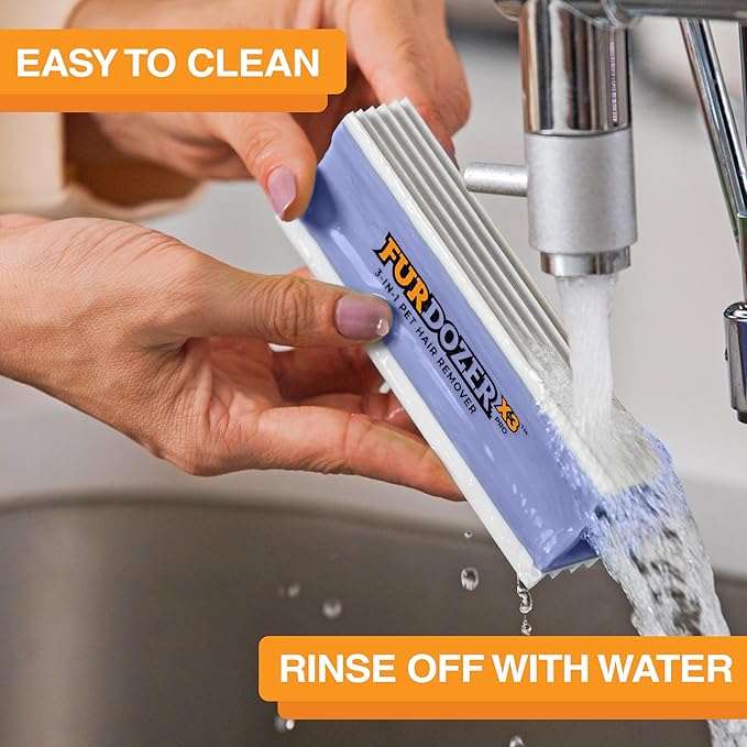 FurDozer X3 MINI Pet Hair Remover & Auto Detailing Tool - Cat & Dog Hair Remover for Carpet, Car Interior, Couch, Bedding, & Furniture - Reusable Pet Hair Removal Tool for Dog Fur & Lint, 3.5", Purple-PurrikoPets