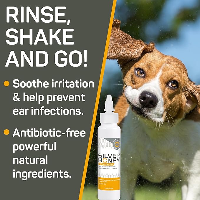 Absorbine Silver Honey Rapid Ear Care Vet Strength Ear Rinse, 4oz, Manuka Honey & MicroSilver BG, Safe for Dogs & Cats-PurrikoPets