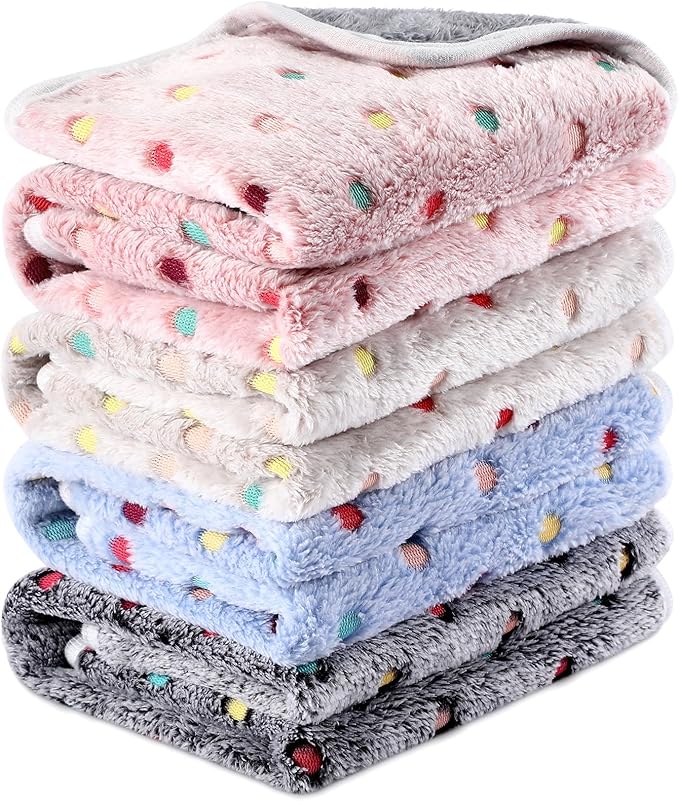 4 Pcs Waterproof Guinea Pig Blankets Washable Small Animal Fleece Bedding Absorbent Guinea Pig Cage Liners Reusable Pet Pee Pad Sleep Mat Pad Cover for Hamster Ferret (Colorful Dot,35 x 24 Inch)-PurrikoPets