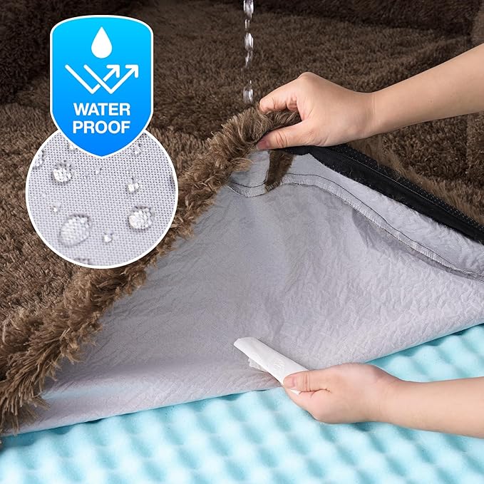 EHEYCIGA Foldable XL Dog Bed, Faux Fur Fluffy Pet Couch Bed for Large Dogs, Orthopedic Calming Memory Foam Big Pet Bed, Washable Soft Pet Sofa Bed with Non-Slip Bottom, Brown, 46"x34"x6.5"-PurrikoPets