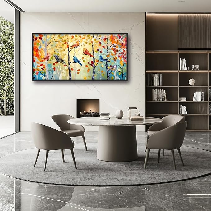 Extra Large Framed Abstract Bird Forest Wall Art,Colorful Birds Birch Tree Wall Decor Pictures for Living Room,Canvas Print Painting Modern Artwork Bedroom Office Bathroom Home Decor 60L x 30W-PurrikoPets