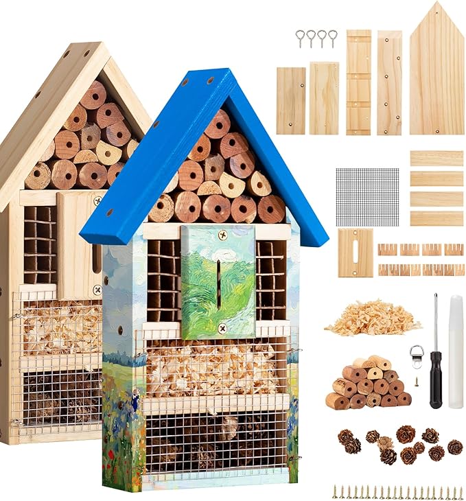 2 PK Large Cedar Wood Insect House Kit for DIY Project Backyard Insect House, Bee House, Nesting Habitat Shelters, Garden Shelter for Bees, Butterflies, Bugs-PurrikoPets