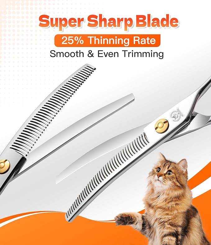 Fenice Peak 6'' Small Curved Thinneing Scissors Lightweight Dog Cat Grooming Scissors with Safety Round Tip JP440C Stainless Steel-PurrikoPets