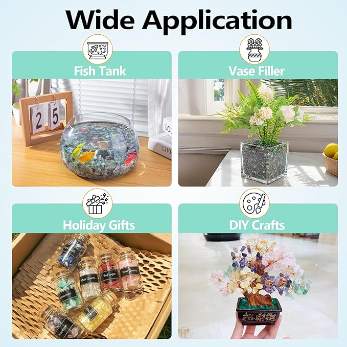 3 Lb Green Agate Crushed Stone Crystal Chips Bulk, Natural Polished Aquarium Stones Pebbles Irregular Decorative Rocks for Fish Tank, Vase Fillers, Succulent Plants Decor-PurrikoPets