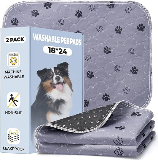 Fostanfly Reusable Puppy Pads, 2 Pack 18"x 24" Washable Pee Pads for Dogs, Absorbent and Leakproof Wee Wee Mat, Waterproof Non Slip Training Mats for Potty, Crate, Playpen, Bed, Sofa-PurrikoPets