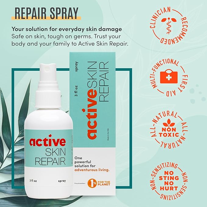 Active Skin Repair First Aid Healing Skin Spray - Natural & Non-Toxic with Hypochlorus Acid for Minor Cuts, Wounds, Scrapes, Rashes, Sunburns, & More, 3 oz-PurrikoPets