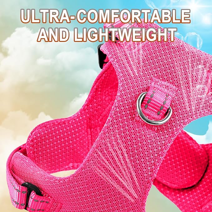 Dog Harness Step in Dog Vest Harness, Reflective Adjustable Puppy No Pull Harness Breathable Soft for Small and Medium Dogs Cats, Pink, XS-PurrikoPets