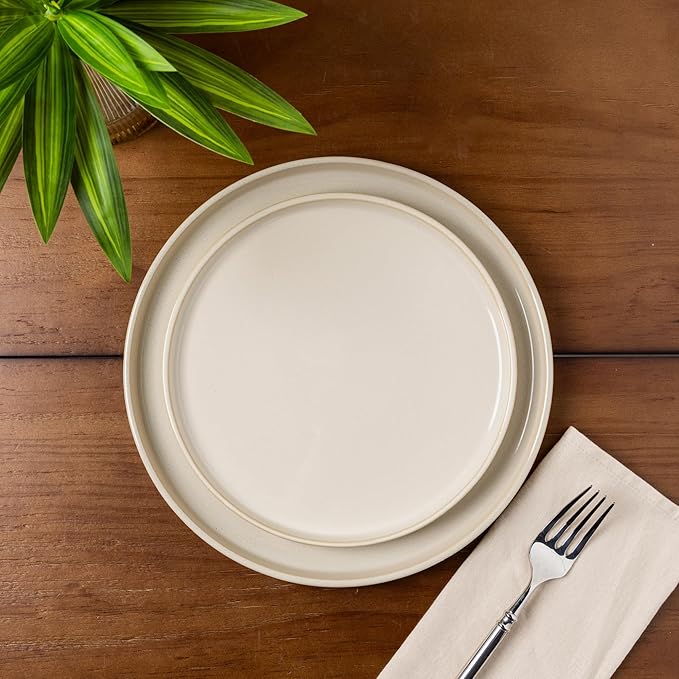 GBHOME Ceramic Dinnerware Sets for 4, 12 Pieces Stoneware Plates and Bowls Sets, Scratch Resistant Dishes, Dishwasher & Microwave Safe, Reactive Glaze-Vanilla color-PurrikoPets