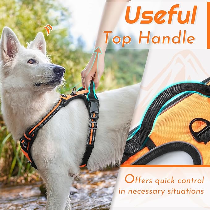Eagloo Dog Harness for Large Dogs, No Pull Service Vest with Reflective Strips and Control Handle, Adjustable and Comfortable for Walking, No Choke Pet Harness with 2 Metal Rings, Orange, L-PurrikoPets