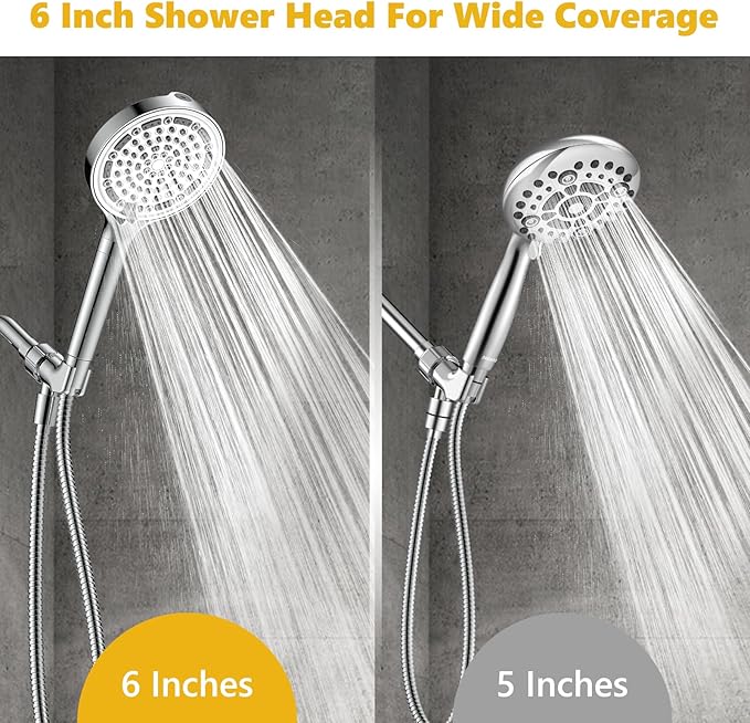 Filtered Shower Head with Handheld, Huge 6-Inch High Pressure Detachable Showerhead with Filters, Premium Chrome Water Softener Shower Head for Hard Water, Built-in Power Wash to Clean Tub and Pets-PurrikoPets