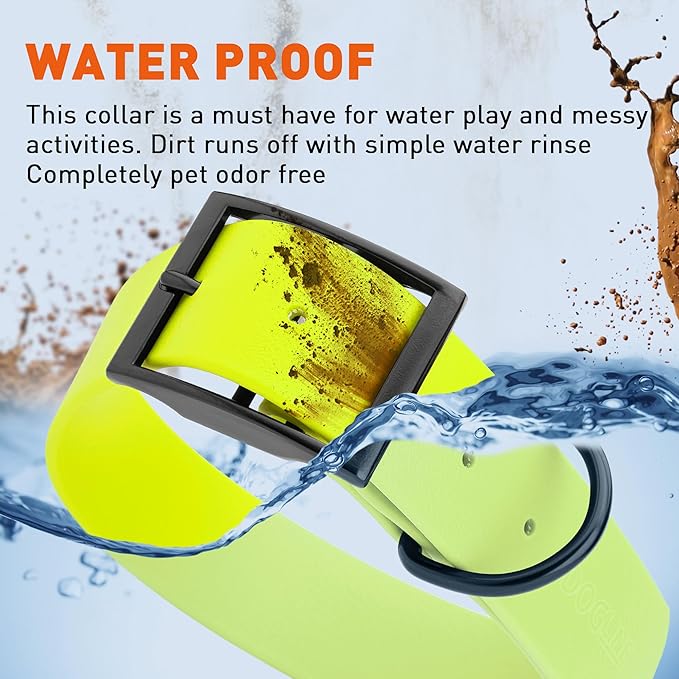 Dogline Biothane Waterproof Dog Collar Strong Coated Nylon Webbing with Black Hardware Odor- Proof for Easy Care Easy to Clean High Performance Fits Small Medium or Large Dogs, Safety Yellow-PurrikoPets