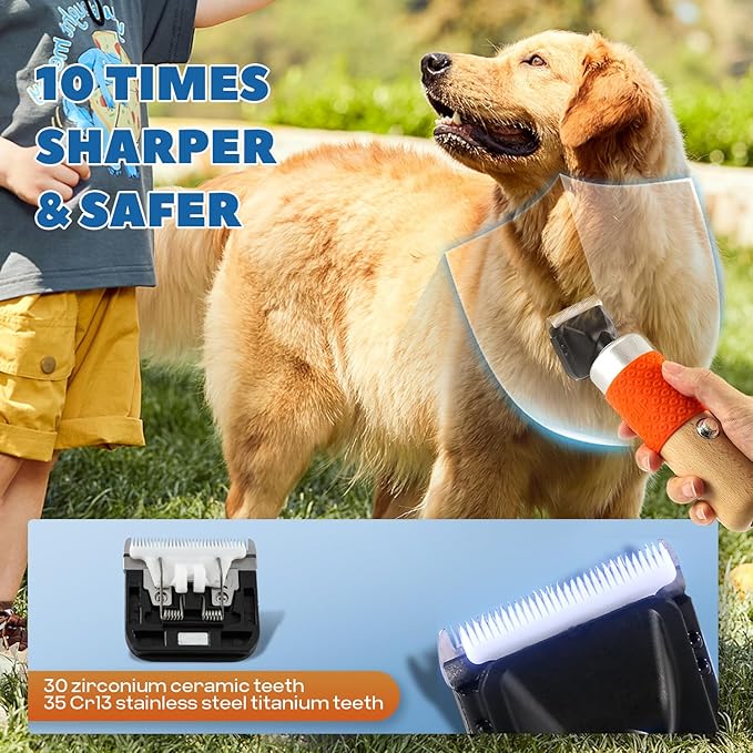 200W Pet Grooming Clippers for Thick Heavy Coats, 2000-6000rpm Stepless Speed Control & 10ft Power Cord, Low Noise< 50db, Dog Trimmer Kit with Extra Detachable Blade & 2 Limit Combs of 4 Sizes-PurrikoPets