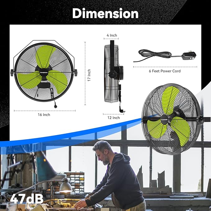 2600 CFM 14 inch Outdoor High Velocity Wall Mounted Fan, 3-Speed Metal Fans with IP44 Enclosure Motor, Industrial Grade Weatherproof Wall Fan for Patio, Greenhouse, Garage, and Gazebo-PurrikoPets