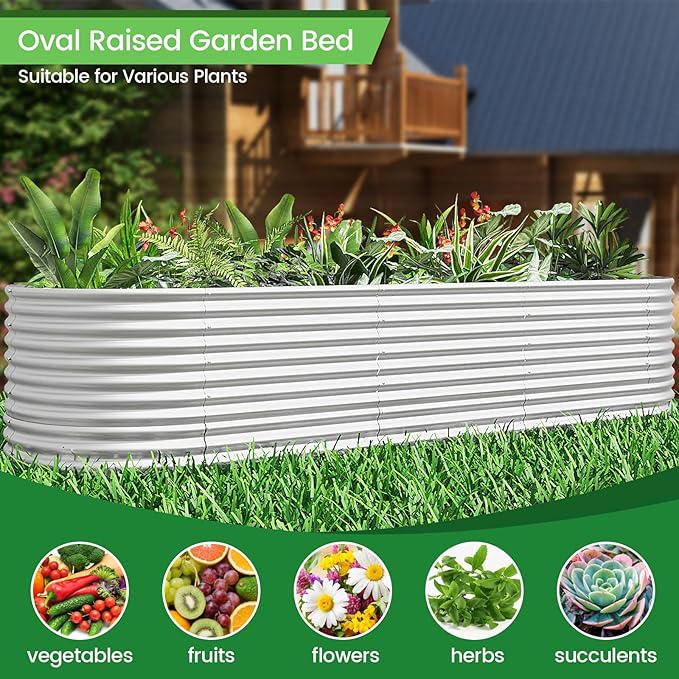 FRIZIONE 2pcs 9 in 1 Tall 8x2ft Galvanized Raised Garden Bed Outdoor,Steel Garden Bed for Vegetables,Above Ground Garden Box for Flower,Metal Raised Beds for Gardening-PurrikoPets