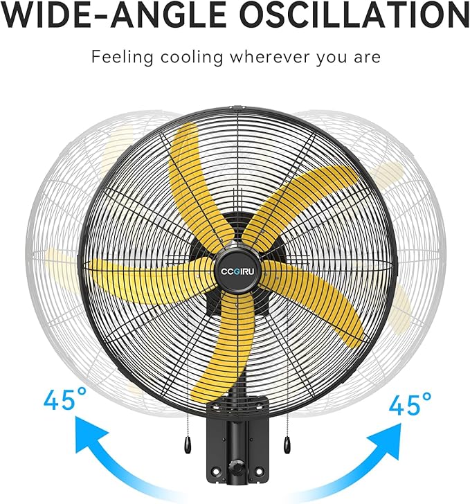 5000 CFM 20" Wall Fan Oscillating, Professional Industrial Wall Mount Fan with 3 Speed for Warehouse, Factory, Workshops, and Garage, UL Listed-PurrikoPets