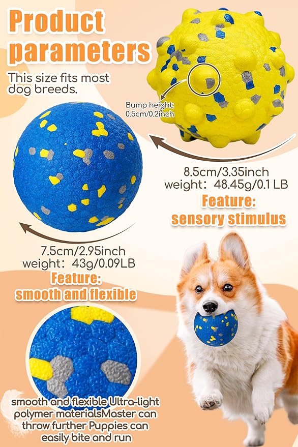 Dog Tennis Balls for Aggressive Chewers, Indestructible Durable Bouncy Interactive Toy for Dogs Fetch Game Lightweight Floating Outdoor Training(Yellow+Blue Mixed Large)-PurrikoPets