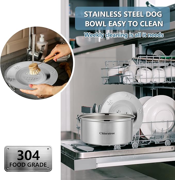 Dog Water Bowl No Spill,3L/101oz Large Spill Proof Water Bowl for Dogs, Stainless Steel Slobber Stopper Slow Drinking Dog Bowl Anti Splash Pet Water Dispenser for Messy Drinkers-PurrikoPets