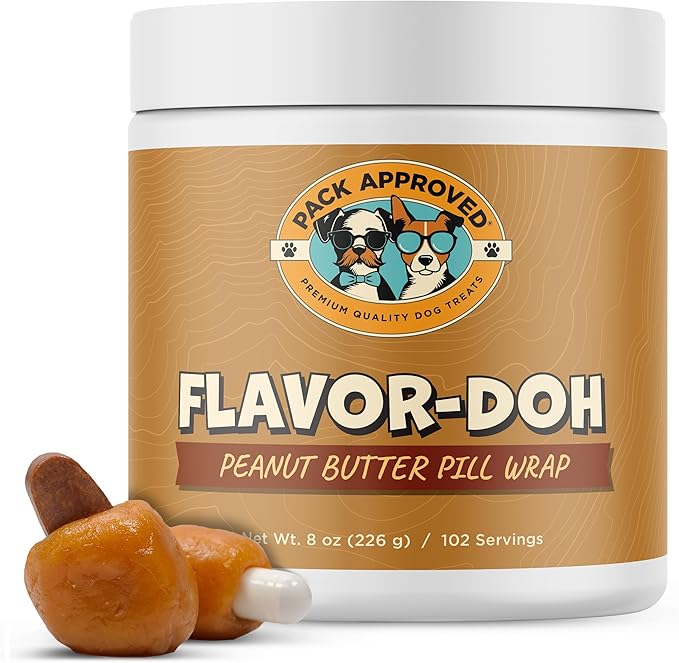 Flavor-Doh - Flavored Pill Wrap for Dogs to Hide Capsules, Create Pockets, and Form Pill Treats for Dogs - Easy-to-Use Treat Paste for Pet Medicine - Peanut Butter (8oz)-PurrikoPets