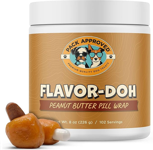 Flavor-Doh - Flavored Pill Wrap for Dogs to Hide Capsules, Create Pockets, and Form Pill Treats for Dogs - Easy-to-Use Treat Paste for Pet Medicine - Peanut Butter (8oz)-PurrikoPets