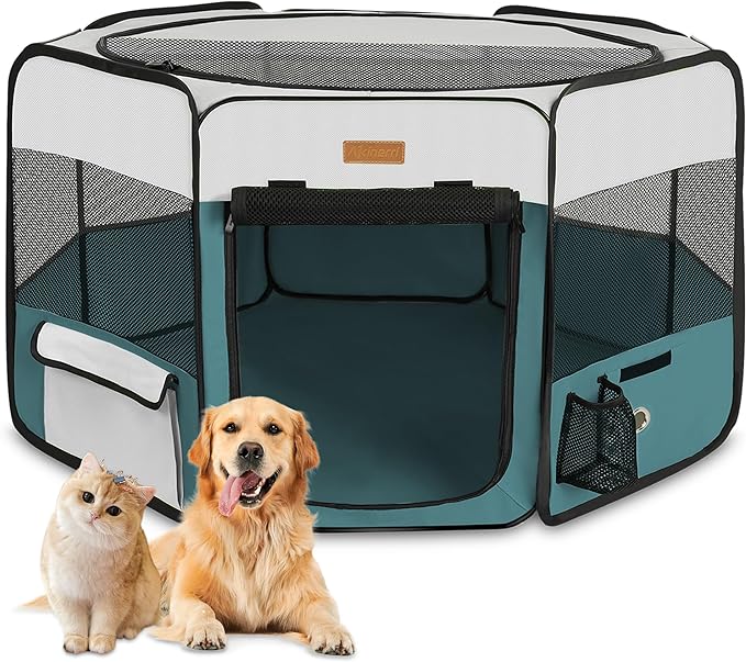 Dog Playpen, Portable Pet Play Pen for Cat, Puppies, Rabbits, Chickens, Foldable Large-Capacity Pet Tent for Indoor/Outdoor Travel Camping Blue-PurrikoPets