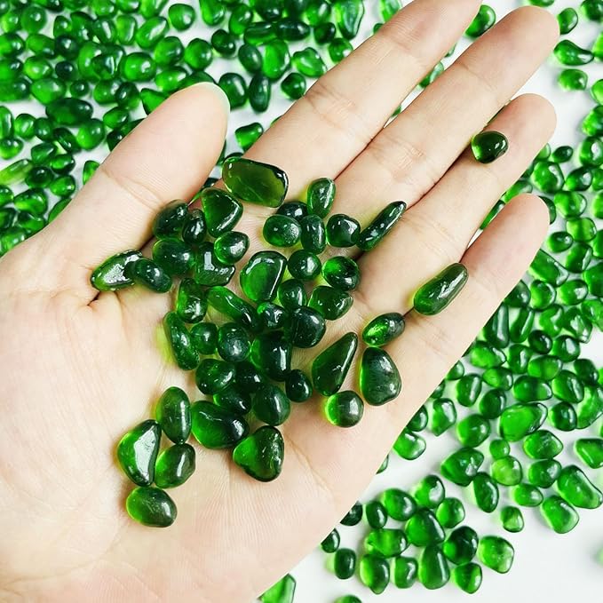 Glass Stones, 0.85LB/385g Green Aquarium Gravel Rocks, Green Pebbles for Fish Tank, Sea Glass for Vase Filler Craft-PurrikoPets