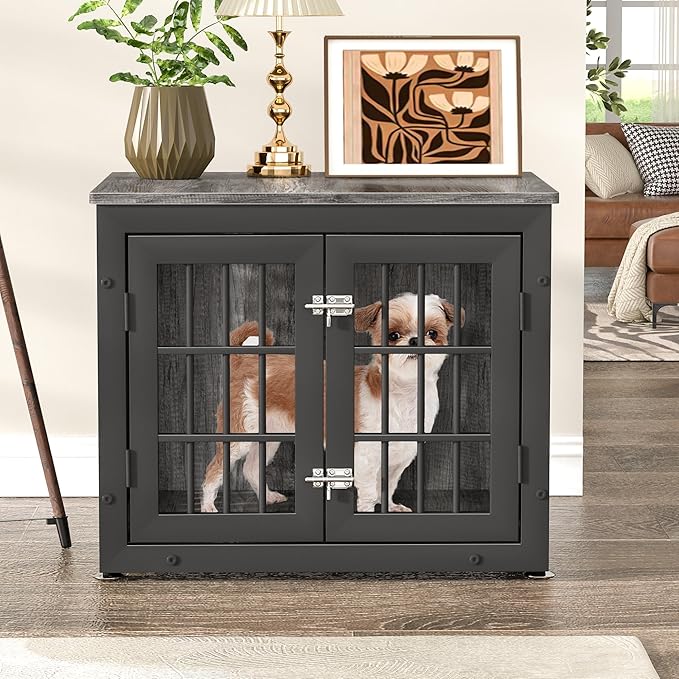 26" Heavy Duty Dog Crate Furniture for Small Dogs, Metal Kennel for High Anxiety Dogs, Chew Proof Pet Cage Indoor, Decorative Dog Kennel End Table-PurrikoPets