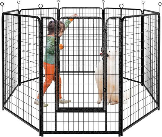 Dog Playpen Outdoor Extra Wide 8 Panels Heavy Duty Dog Fence 50" Height Anti-Rust with Doors Portable for RV Camping Yard, Total 21FT, 35 Sq.ft, Snowy Black-PurrikoPets