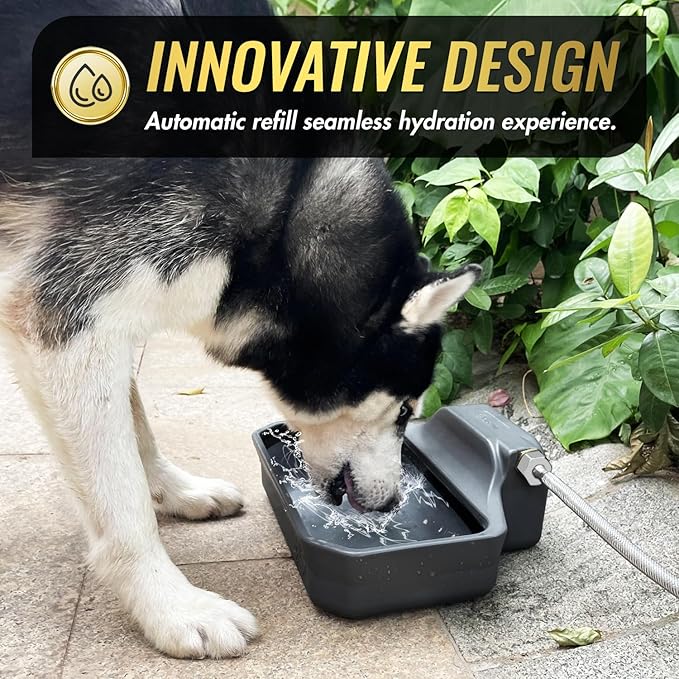 135OZ Automatic Water Dispenser for Large Dogs Patented Outdoor Dog Water Bowl Dispenser Automatic Dog Feeder Fit 3/4'' GHT Faucet Dog Waterer Include Water Hose Extra-Large Drinking Area-PurrikoPets
