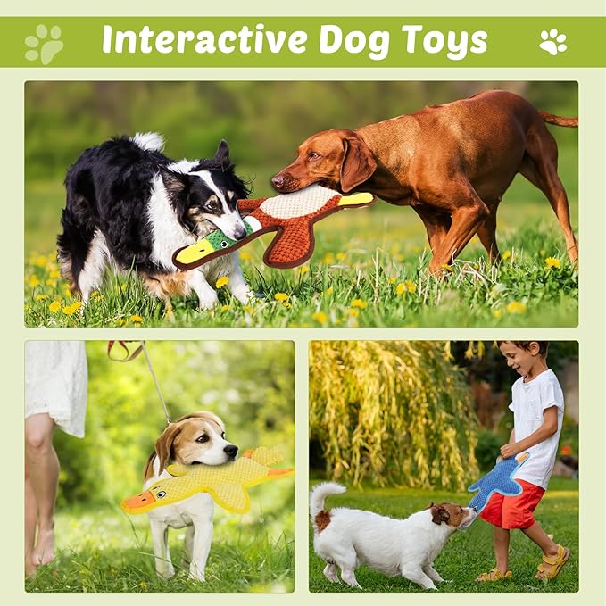 Dog Toys 3-Pack Cute Duck Shapes Puppy Toys No-Stuffing Squeaky and Crinkle Interactive Dog Chew Toy for Small to Large Breeds-PurrikoPets