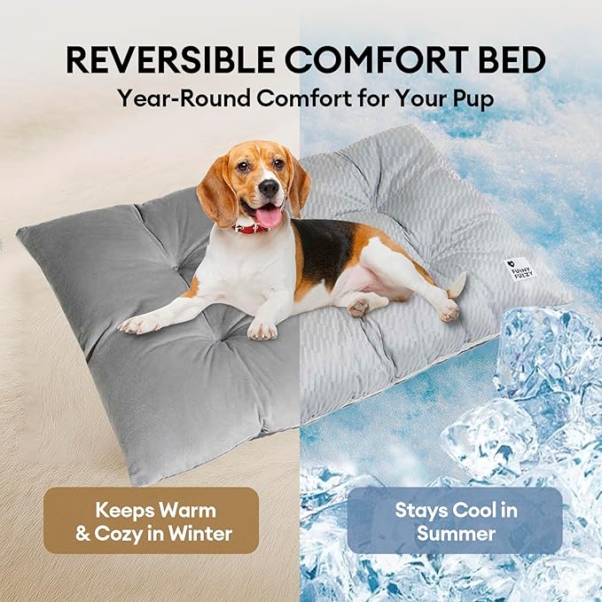 FUNNY FUZZY 2 in 1 Dog Bed Crate Pad Mat, Washable Reversible Floor Sleeping Mats,Fluffy Kennel Pad for Medium Sized Dog,Indoor Cats,Sleeping Mattress, 29.9" × 18.9", Light Grey-PurrikoPets