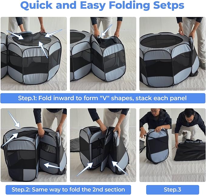 2-in-1 XLarge Pop Up Dog Playpen, Cat Puppy Pet Playpen, Indoor Outdoor Cats Enclosed, Cat Tent Crate Cage Kennel, Portable Playpen for Kitten and Small Animals(No Divider, Unified Space)-PurrikoPets