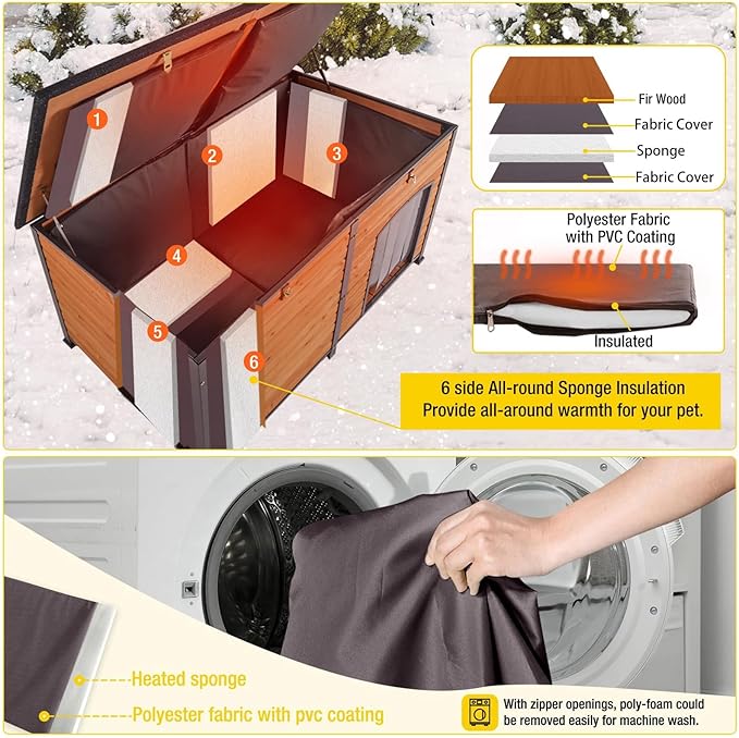 Aivituvin 59" Large Dog House 100% Insulated Dog Kennel with Liner for Winter,Waterpoof for Outdoor & Indoor Use.-PurrikoPets