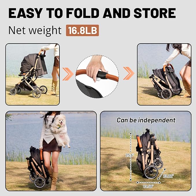EchoSmile Small Medium Dogs Stroller 4-Wheel Pet Strollers for Medium Dogs Up to 50lbs, One Click Folding Large Cat Stroller, Reversible Handle, Shock Absorbing Wheels, Removable Washable Pad-PurrikoPets