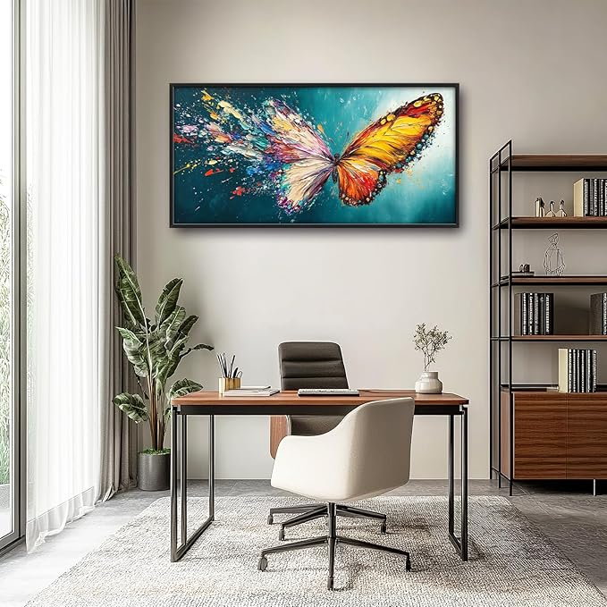 Extra Large Framed Abstract Butterfly Wall Art,Colorful Graffiti Wall Decor,Splashing Wings Pictures for Living Room,Canvas Print Painting Modern Artwork Bedroom Office Bathroom Home Decor 60L x30W-PurrikoPets