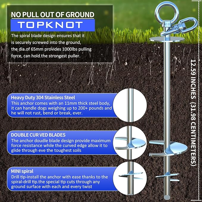 Dog Tie Out Cable and Stake,45FT Heavy Duty Cable,360°Swivel Dog Run- No Tangle,Runner for Yard- Up to 150LBS,Ideal for Outdoor Camping-PurrikoPets